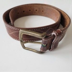 Elegant Brown Leather Belt with Brass Buckle